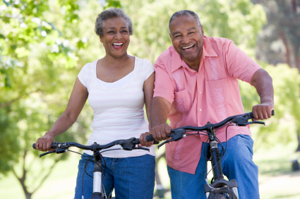 An elderly couple enjoying their golden years together.